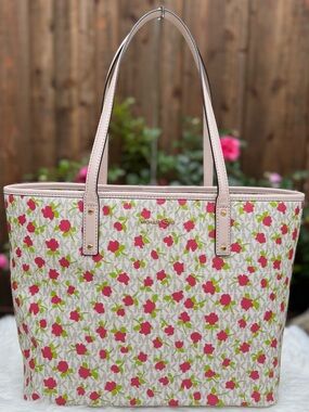 NWT Michael Kors Carter Vanilla Multi Large Open Tote Red Blossoms Purse